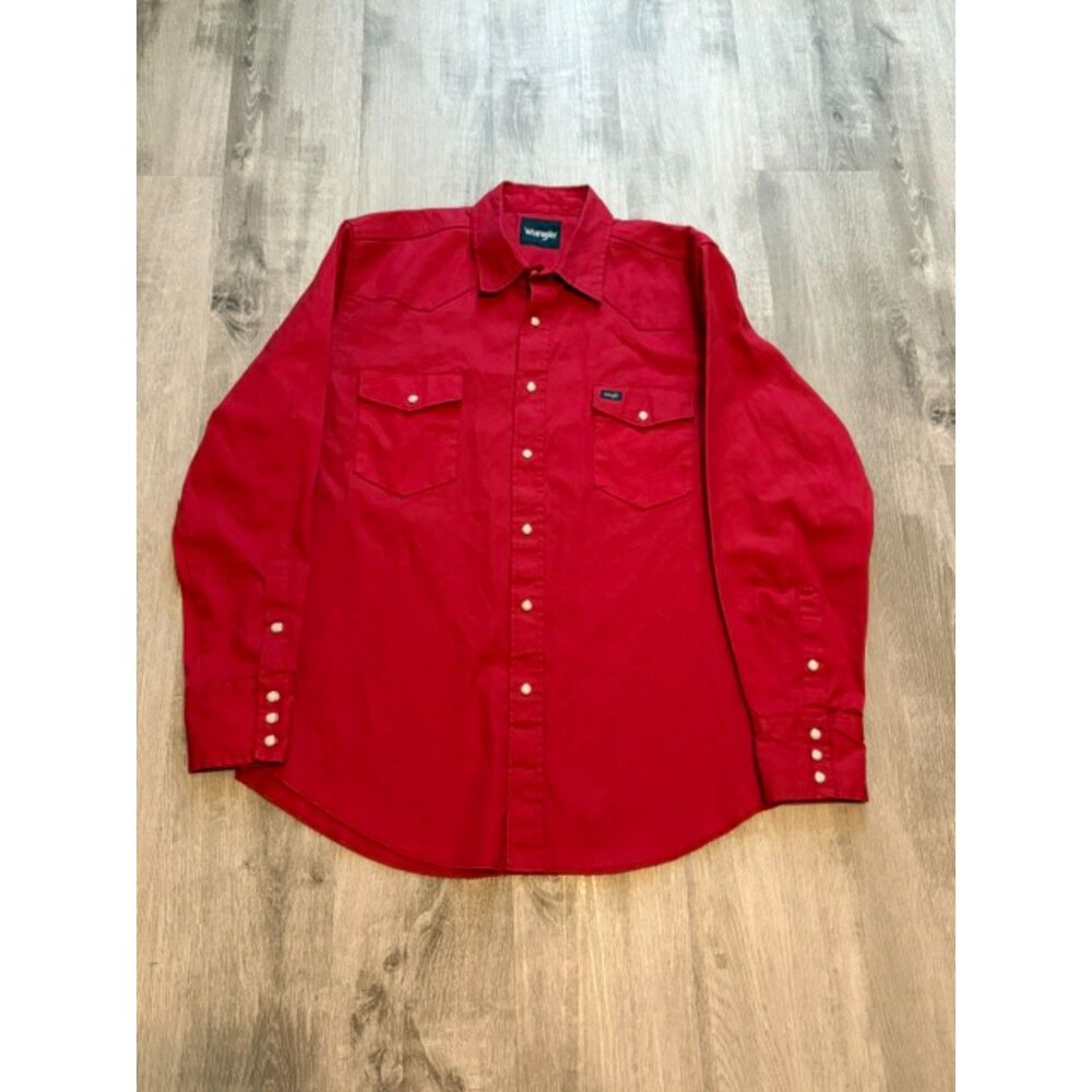 WRANGLER Red Button Down Casual Shirt Men's XL Long Sleeve Western